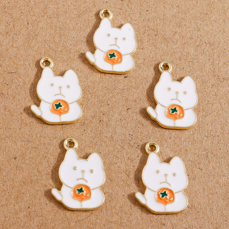 10 pz 14*19mm smalto tristi ciondoli gatto per creazione di gioielli in lega frutta arancione Charms collane orecchini pendenti artigianato accessori