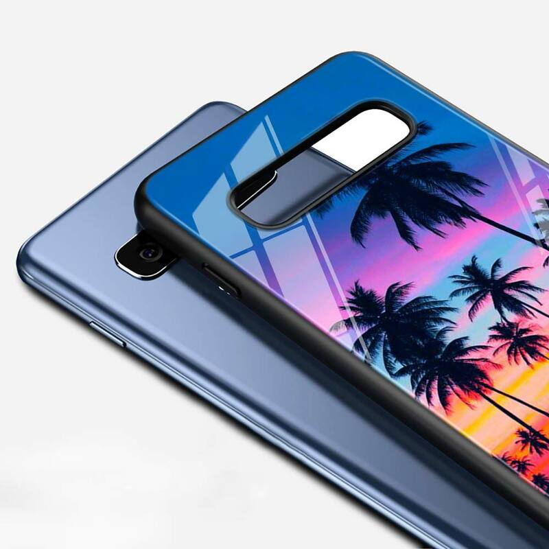 Alberi di palma della spiaggia di Estate per Samsung Galaxy Note 10 9 8 Pro S10e S10 5G S9 S8 S7 Più super Luminoso Lucido Copertura Della Cassa Del Telefono