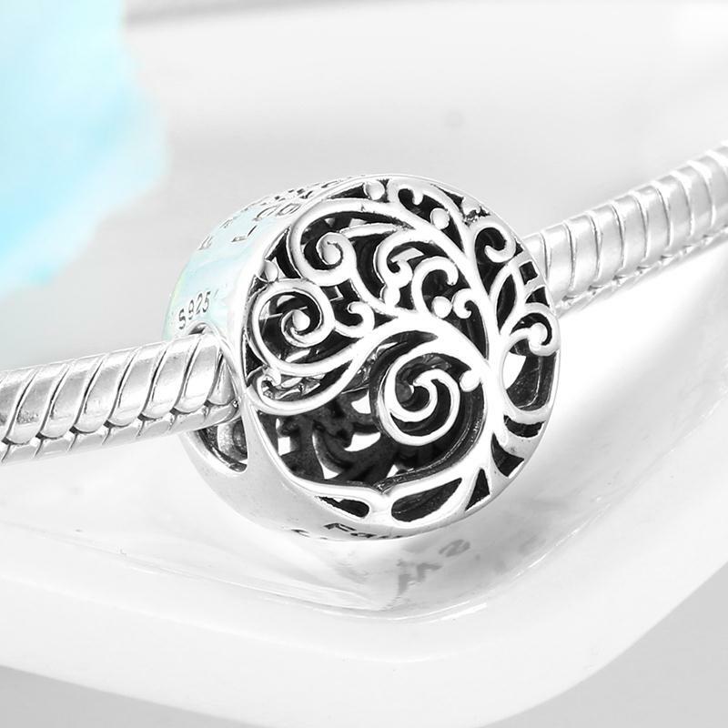 New Arrival 925 Sterling Silver Hollow Heart Family Tree Charm Beads Fit Original European DIY Charms Bracelets Jewelry Making