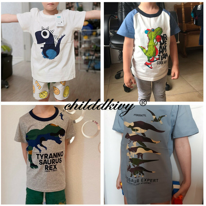 Футболки для мальчиков и девочек с мультяшным принтом, Детская футболка с принтом динозавра для мальчиков, Детская летняя футболка с коротк...