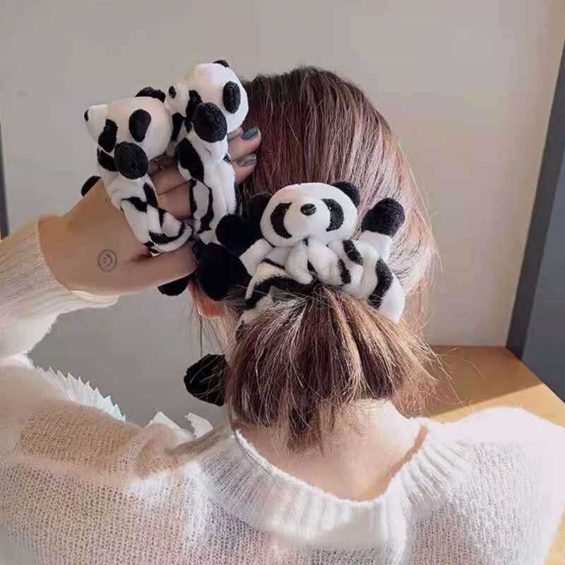 Cute Panda Hair Scrunchies Elastic Hair Band Fashion Plush Black White Tie Head Rope Ponytail Holder Women Girl Hair Accessories