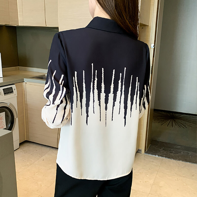 قمصان نسائية للخريف 2022 قمصان نسائية شيفون مخططة قميص نسائي أكمام طويلة للسيدات بلوزات كورية