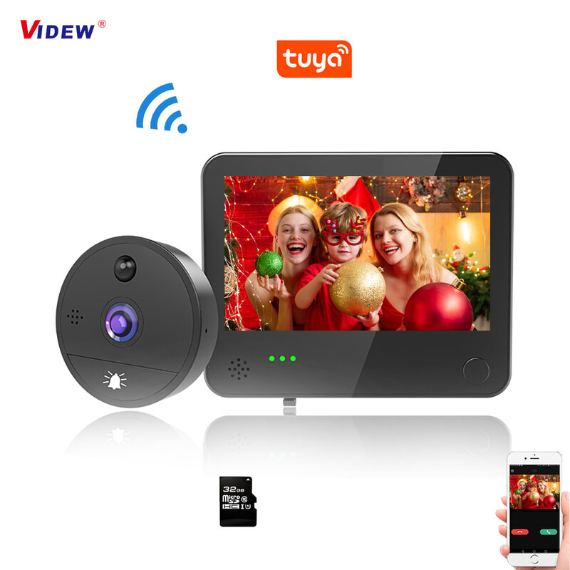 Умный глазок с камерой Wi-Fi 1080P Tuya, дверной звонок с широким углом обнаружения движения и функцией ночного видения, дверной глазок для дома