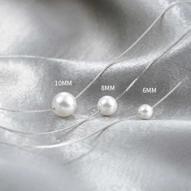 925 Perak Murni Kalung Mutiara Kecil Air Tawar Alami Manik-manik Bulat 6Mm 8Mm 10Mm Perhiasan Wanita Sederhana