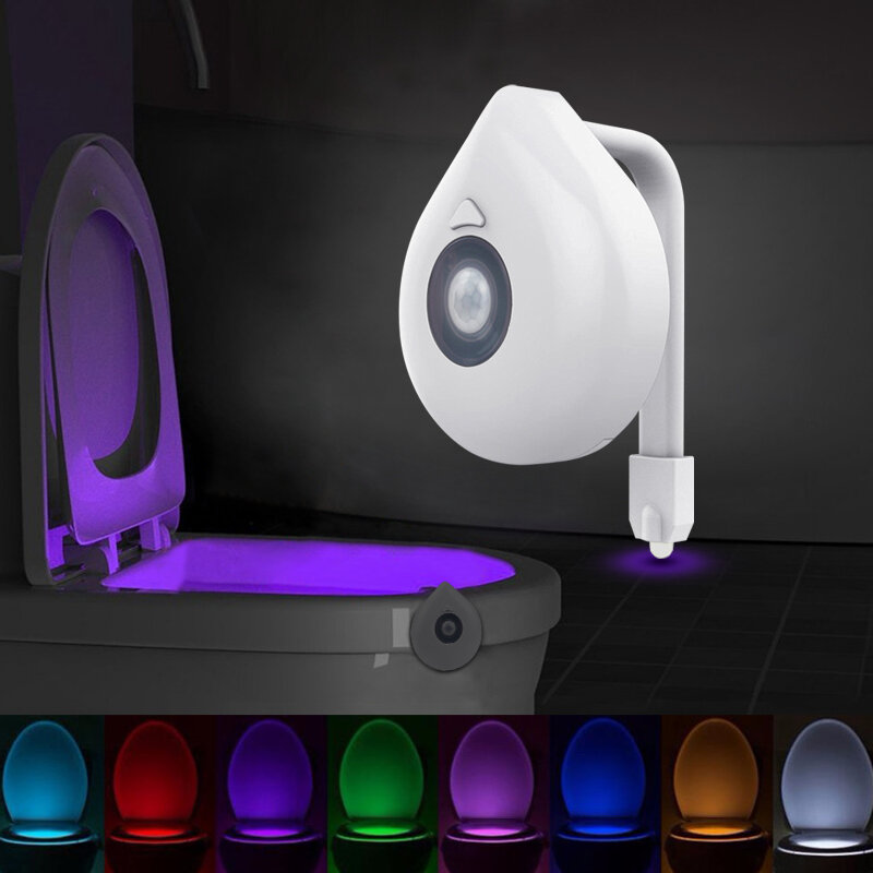 Luz LED para el asiento del inodoro con sensor de movimiento para niños, lámpara modificable de retroiluminación nocturna para el WC, disponible en 8 colores, alimentada con pilas de tipo AAA