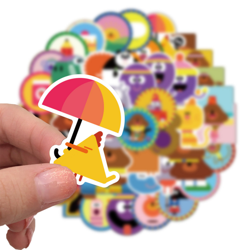 50 Buah/Set Stiker Tahan Air Hei Duggee DIY Mainan PVC Ponsel Bawaan Anak-anak Stiker Grafiti Kartun Hadiah Ulang Tahun