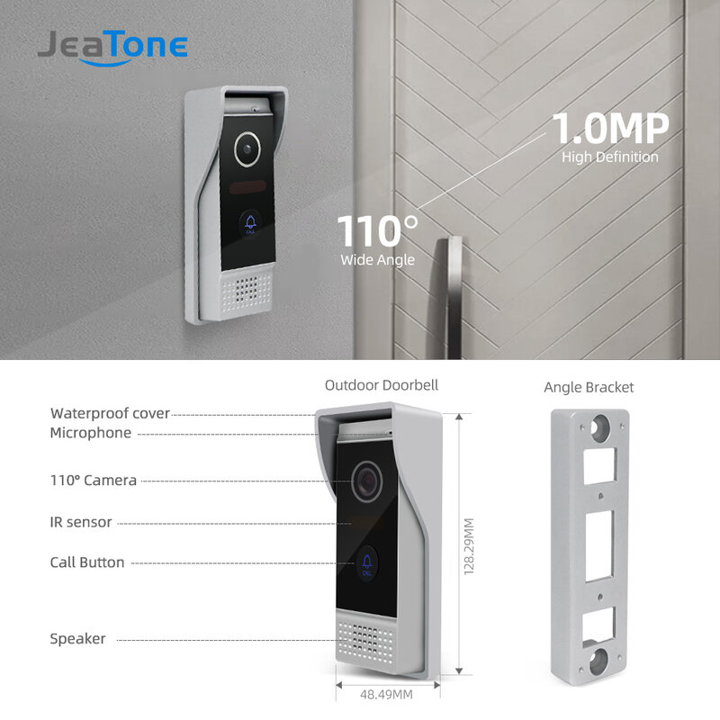 Видеодомофон Jeatone 7 дюймов для домашней системы с дверным звонком, камерой, дистанционной разблокировкой, инфракрасным ночным видением, AHD-э...