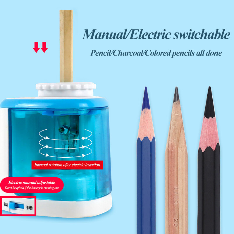 Tenwin 8005 Electric/Manual 2 in 1 Pencil Sharpener Portable Kids Automatic Pencil Sharpener School Stationery Supplies