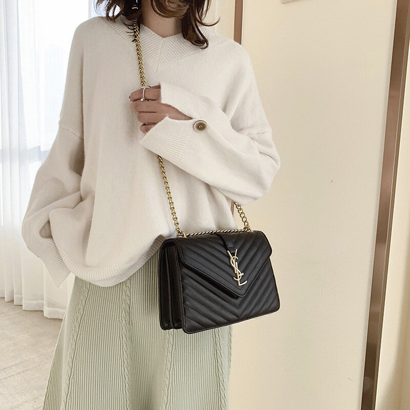2021 جديد الموضة الفاخرة السيدات صندوق مربع صغير مصمم سلسلة الكلاسيكية عالية الجودة حقيبة كتف المرأة حقيبة يد حقيبة ساعي