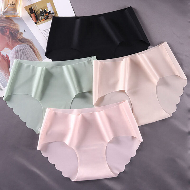Sexy Women Invisible Seamless Soft Lingerie Briefs Hipster Underwear Ice Silk Panties Ladies Panty Solid Color Girls Lady Briefs