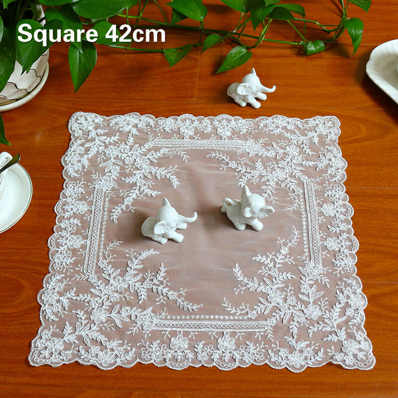 Square 42cm Exquisite Embroidery European Placemat Coaster Dust Cloth Balcony Coffee Table Mat Christmas Wedding Decoration