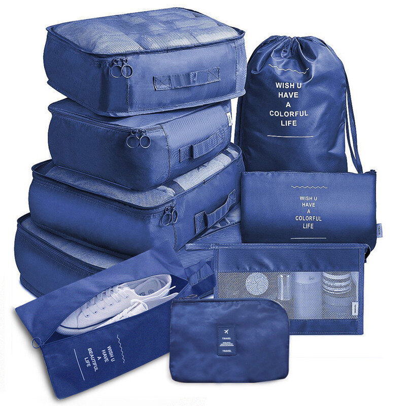 Hohe Qualität 9-stück Koffer Organisieren Lagerung Tasche Tragbaren Kosmetik Tasche Kleidung Unterwäsche Schuhe Verpackung Set Reise zubehör