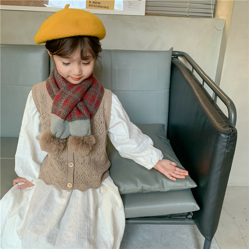 2021 جديد الشتاء الأطفال اللون منقوشة وشاح محبوك اليابان كوريا موضة لينة أضاليا خليط الأوشحة شال الاطفال الدافئة منديل