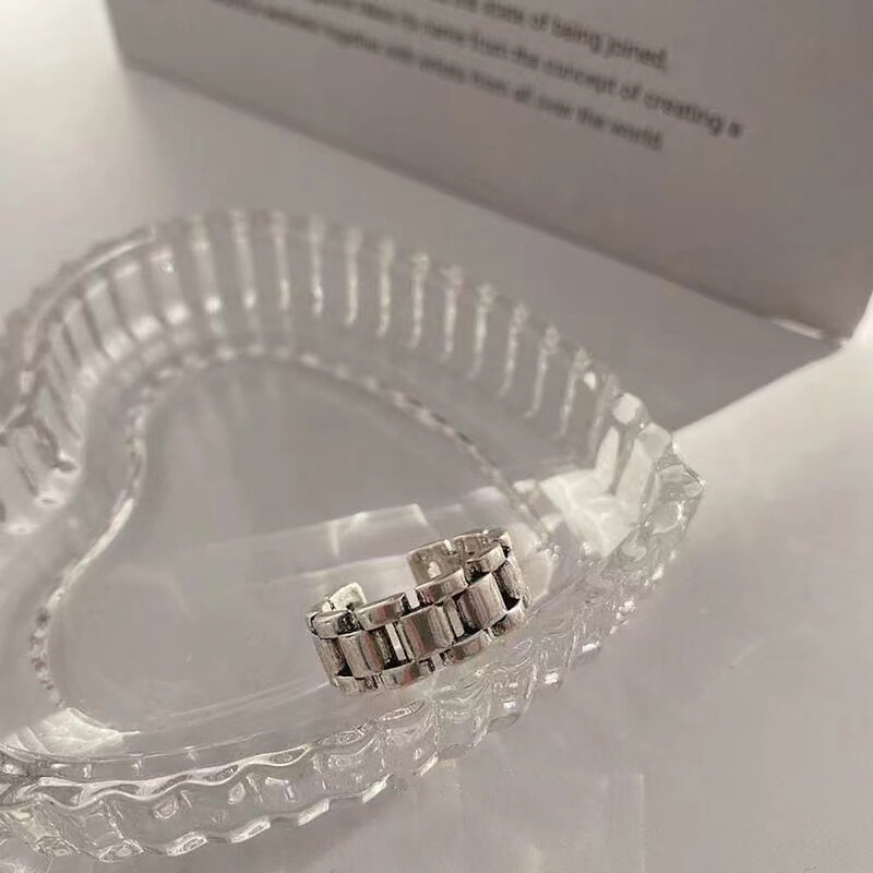 Korean Style Watch Strap Design Open Light Luxury Simple Index Finger Ring Silver Color Ladies Personality Creative Jewelry Gift