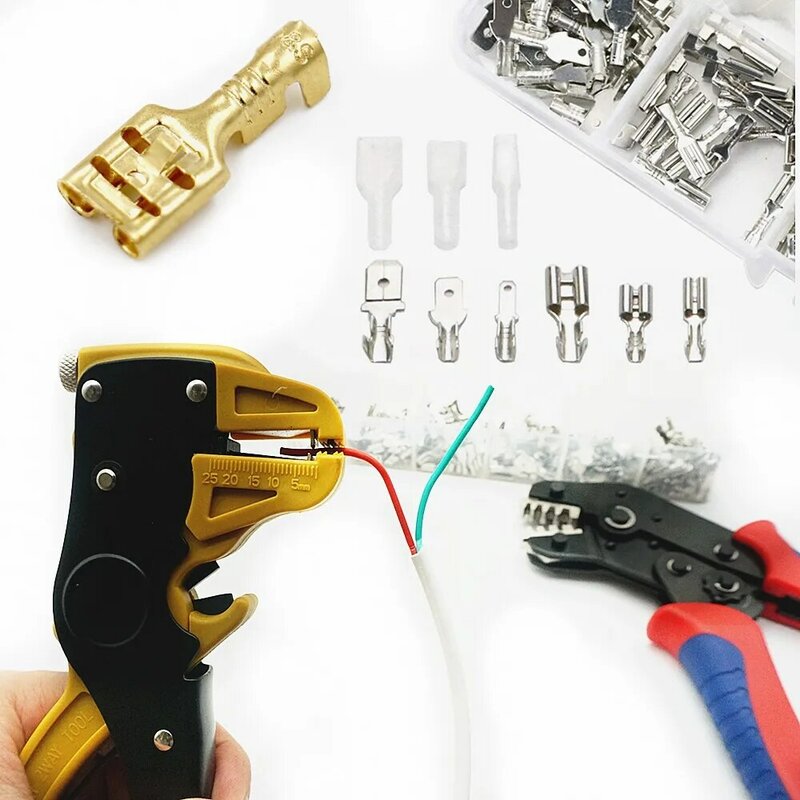 Alicate de crimpagem, ferramenta de crimpagem, com 800 terminais de tab 2.8/4.8/6.3mm, isolado, macho e fêmea, kit de conector de fio