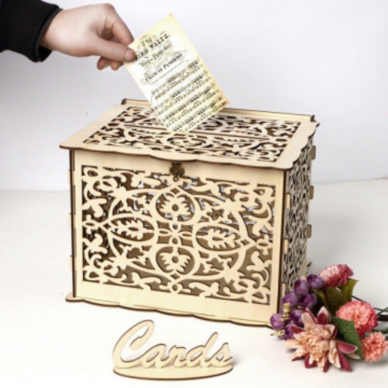 Vendita calda di nuovo stile fai da te forniture di nozze In legno scatola di biglietti da visita scatola di segno personalizzata scatola di carta di nozze In legno-JM01319 piccola