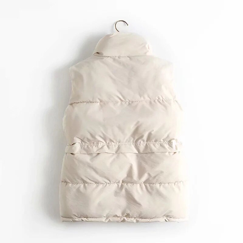 2021 outono inverno feminino sólido solto colete cordão gola longa colete jaqueta de algodão acolchoado feminino à prova de vento quente colete