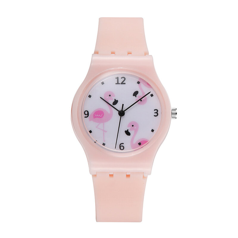 Relógio flamingo de quartzo para meninos e meninas, relógio de pulso de silicone com pulseira de silicone para estudantes e meninas, brinquedo de presente para bebês