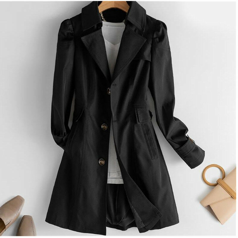 Gabardina larga ajustada para mujer, abrigo elegante de talla grande 5xl, informal, para primavera y otoño