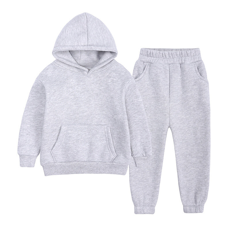 Roupa das crianças crianças roupas da menina conjunto 2 pçs inverno quente velo sportsuit jogging hoodies moletom calça terno menino agasalho