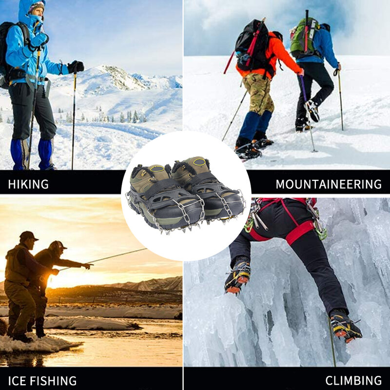 Crampones tacos de tracción 19 picos empuñaduras antideslizantes de acero inoxidable botas para la nieve, caminar, escalada, pesca, senderismo, Invierno