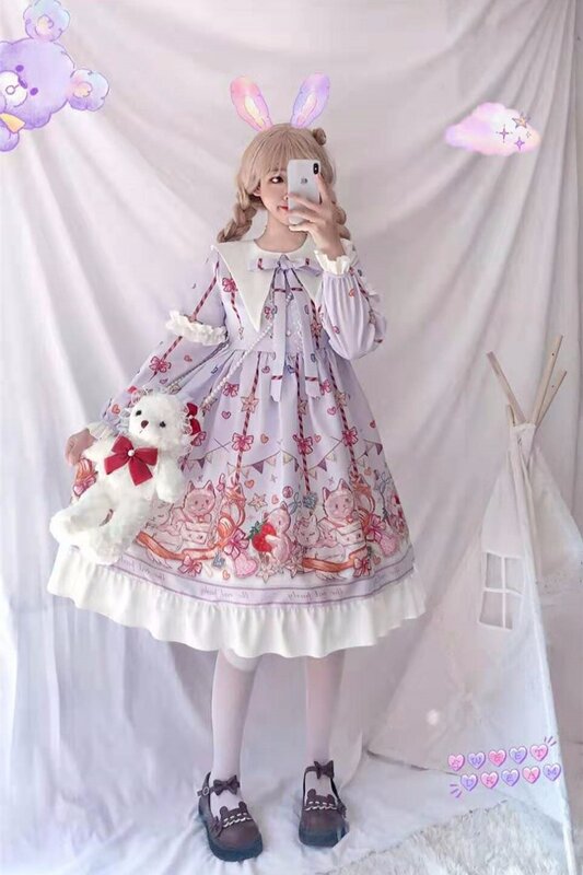 Jsk vestido japonês de baile vitoriano, vestido de fada manga comprida, cosplay feminino kawaii robe loli