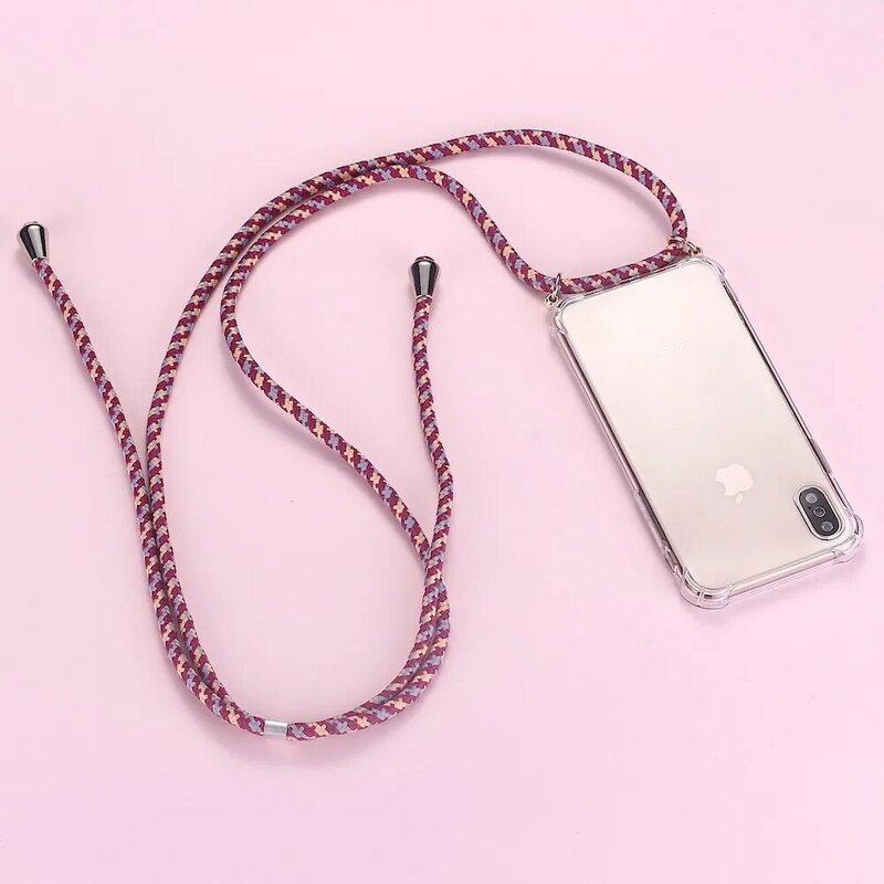 Lujosa carcasa transparente para teléfono, collar cruzado con cordones y cuerda para SAMSUNG S8, S9, S10, Note9, A50, A70, A7, A8, A9