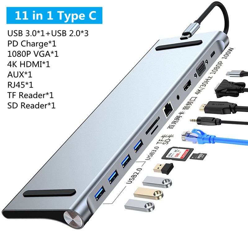 5/6/8/11 Trong 1 Loại C Dock USB C Hub 3.0 Chia Multiport Adapter 4K HDMI RJ45 SD/TF VGA HDMI PD Cho MacBook iPad Xiaomi Laptop