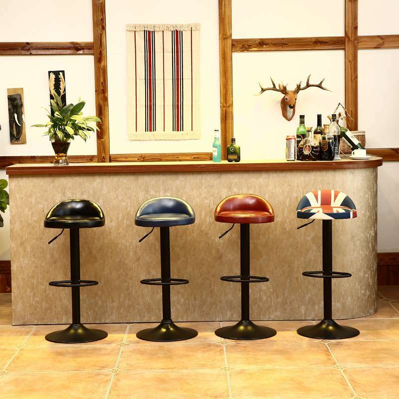 Vintage Retro Bar Chair Leather Kitchen Bar Pub Pedal Stools Swivel Simple High Dining Chair Home Footrest Chair 5 Colors