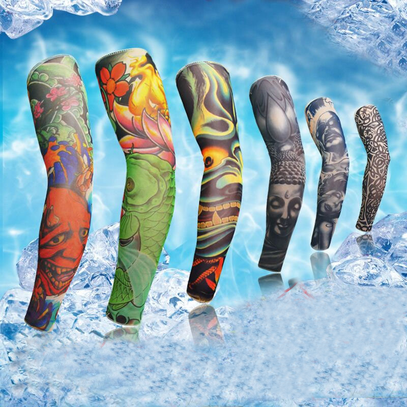 1 pares protector solar hielo manga tatuaje falso brazo manga recta de moda de estilo Unisex UV No ciclismo dedo exteriores brazo calentadores