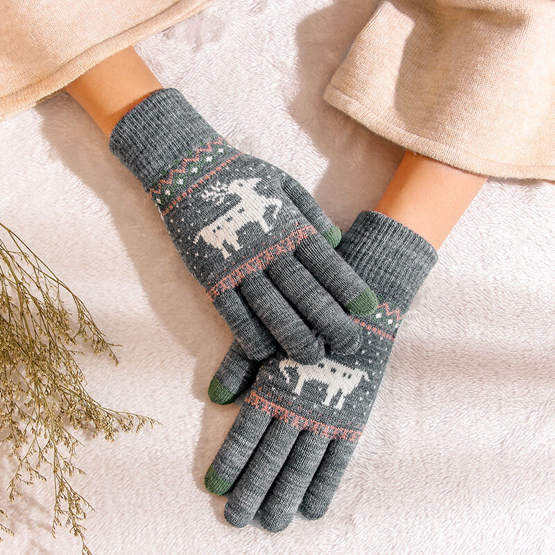 Rimiut Fashion gruba dzianina rękawiczki dla mężczyzn i kobiet bożonarodzeniowy nadruk z jeleniem ciepłe, jesienne zimowe pełne rękawiczki 2 Style 6 kolorów