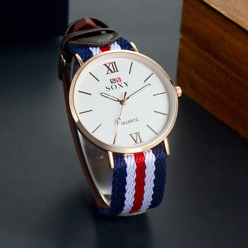 Reloj de pareja reloj de cuarzo de tela reloj de marca reloj femenino SOXY reloj de pulsera con caja grande para mujer y hombre