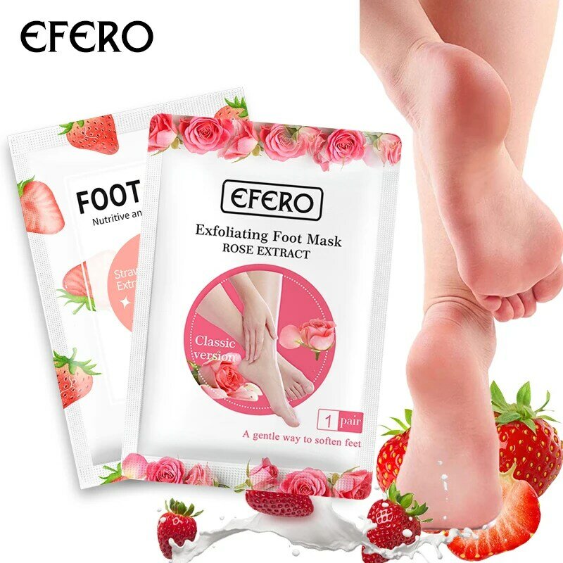 2 par de morango/rosa esfoliante pés máscara hidratante pé máscara cuidados com os pés spa meias para pedicure remover a pele morta