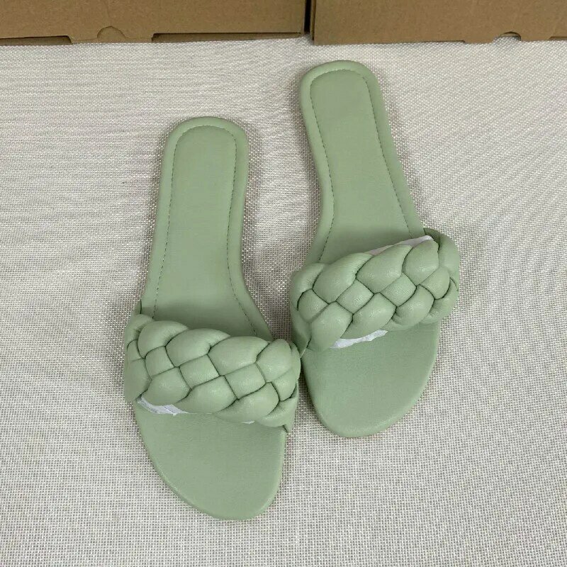 Las mujeres novedad de verano zapatillas de Color sólido de la PU plana punta redonda zapatos casuales cómodos zapatos al aire libre ligeros abierto del dedo del pie zapatos de playa 2021