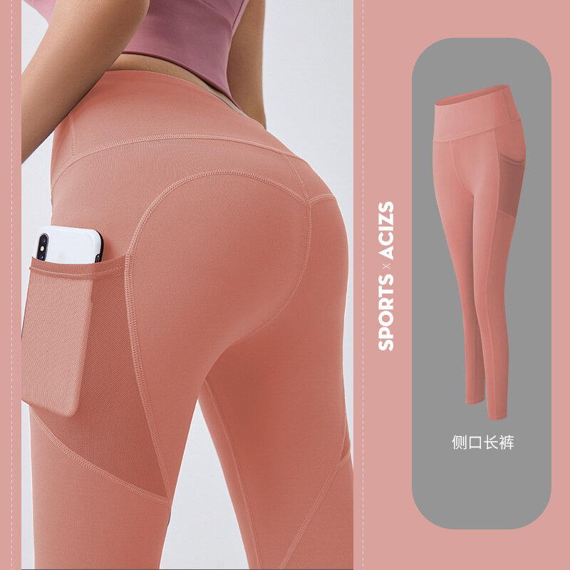 Pantalones de Yoga con bolsillos a la cadera, ropa de Yoga de secado rápido, transpirable, con bolsillos laterales, para correr y Fitness