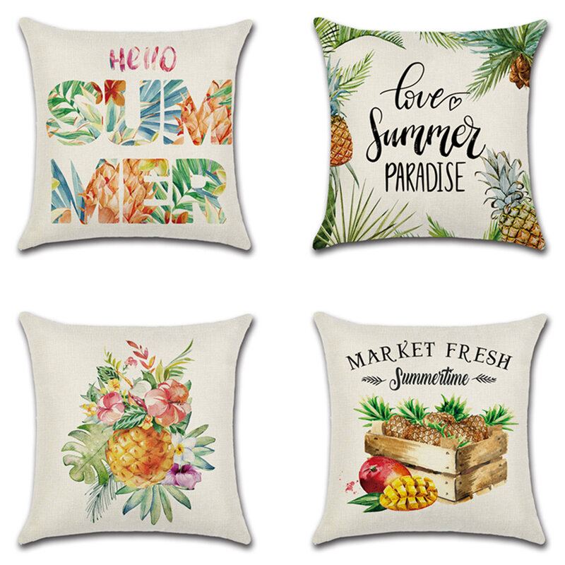 2021 New 45*45 cm Pillowcase Summer Pineapple Style Printing Cushion Covers Polyester Throw Pillow Cover 4pcs for Home Car Decor