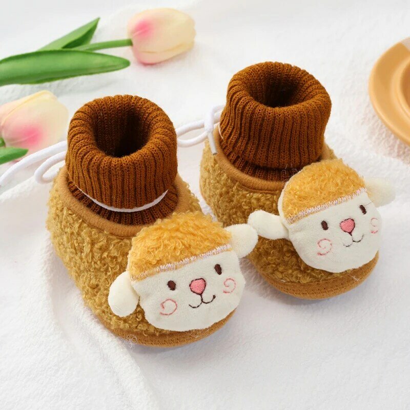 Weixinbuy Infant Newborn Bedroom House Slippers Baby Boys Girls Cozy Booties Winter Crib Toddler Non-Slip Soft Sole Shoes  0-18M