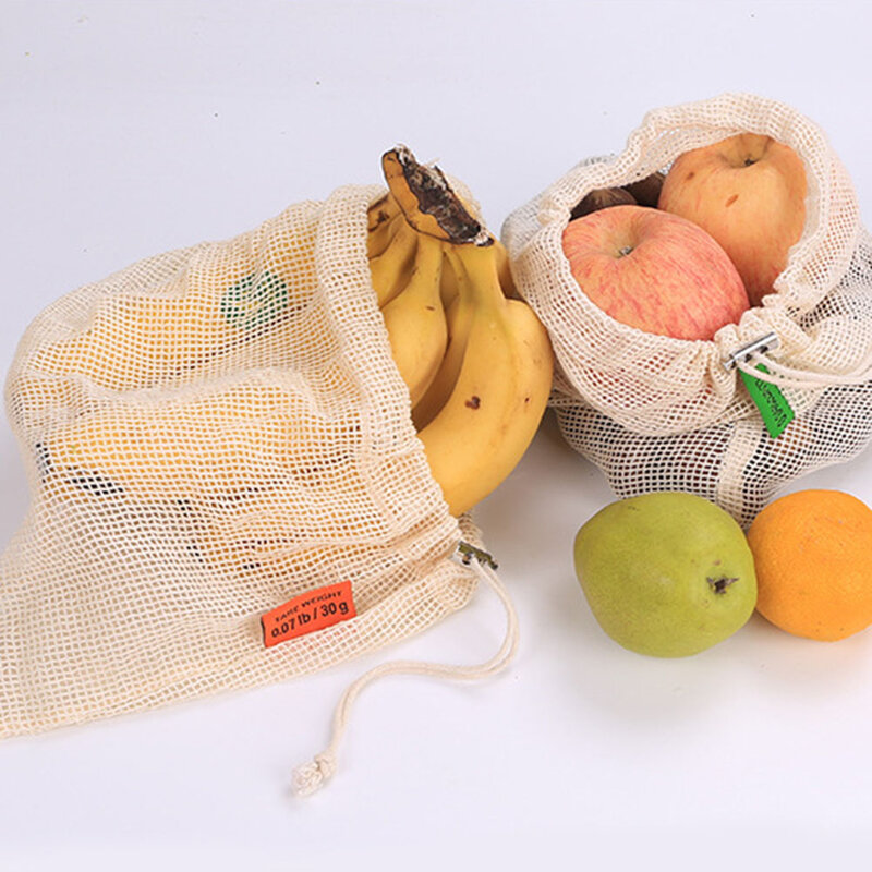 Reusable Vegetable Fruit Produce Storage Bag with Drawstring Home Vegetable Cotton Mesh Bags Eco-friendly Mesh Shopping Bag