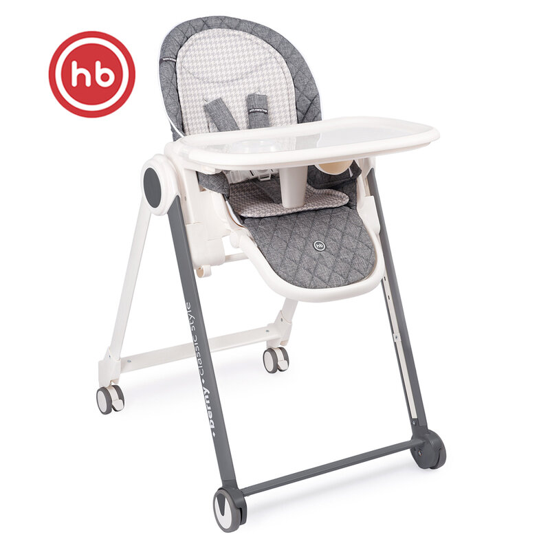 Chaise haute «Happy Baby» pour enfants, nouvelle collection, Table d'alimentation pour garçons et filles, gris foncé, gris métal