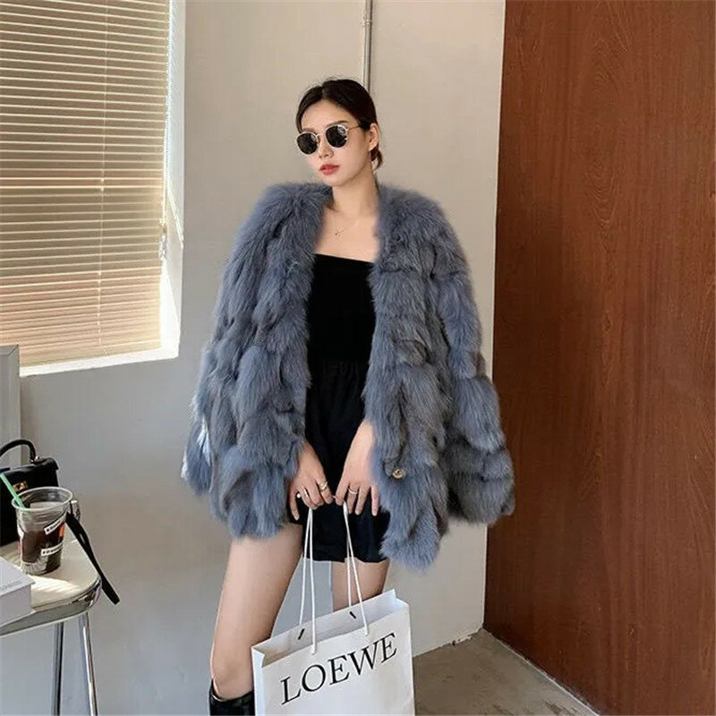 Casaco feminino novo imitam casaco de pele de raposa roupas de inverno moda alta qualidade warmmid-length overcoat feminino coreano solto topos