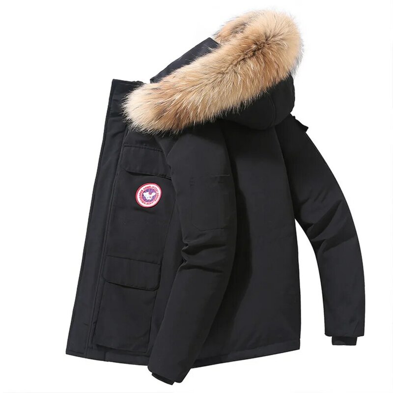 Chaqueta gruesa de invierno para hombre, chaqueta de plumas a 30 grados, con cuello de piel grande, cálida, impermeable, para ocio, 90%