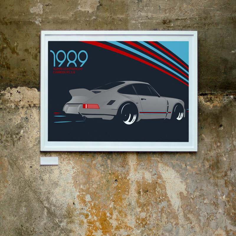 Super น้ำหนักเบา Carrear 3.8 1989รถแข่ง Vintage โปสเตอร์พิมพ์ผ้าใบภาพวาดตกแต่งบ้านภาพผนังสำหรับห้องนั่งเล่น