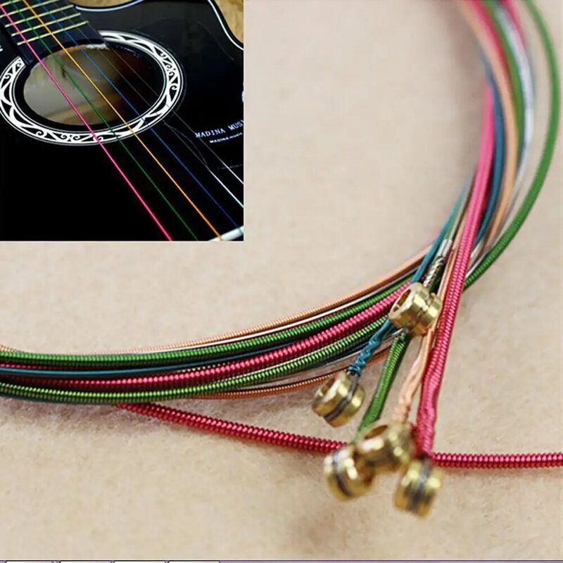 Cordas de violão com 1 conjunto universal, cores do arco-íris, coloridas, de aço, peça de reposição para violão clássico, folk