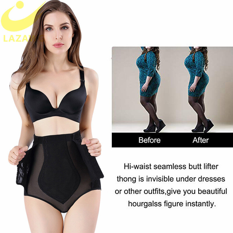 Lazawg-calcinha feminina para controle da barriga, roupa íntima modeladora sem costura, corpo mágico com ganchos, levantador de bumbum