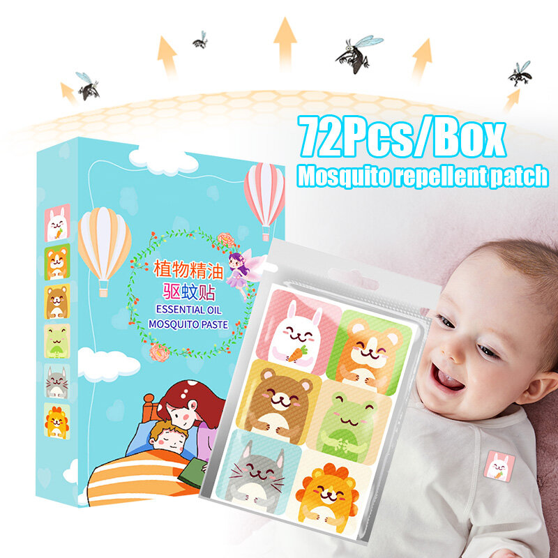 72pcs/box Mosquito Repellent Stickers Patches Cartoon Pure Plant Essential Oil Stickers for Baby Kid HR