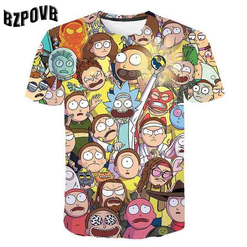 Camisa de verão para meninos com estampa 3d, camiseta de desenho animado rick, gola redonda, manga curta de grandes dimensões, direto da fábrica popular