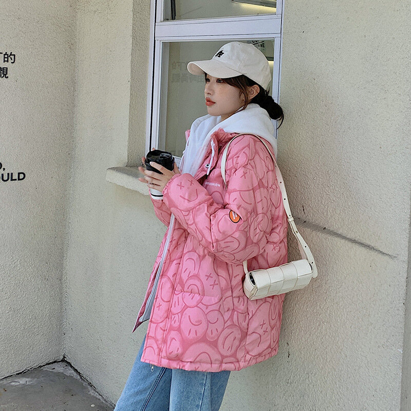 Pakaian Berlapis Katun Wanita Musim Dingin Menebal Korea Longgar Jaket Berlapis Katun Pakaian Biasa Palsu Dua Bawah