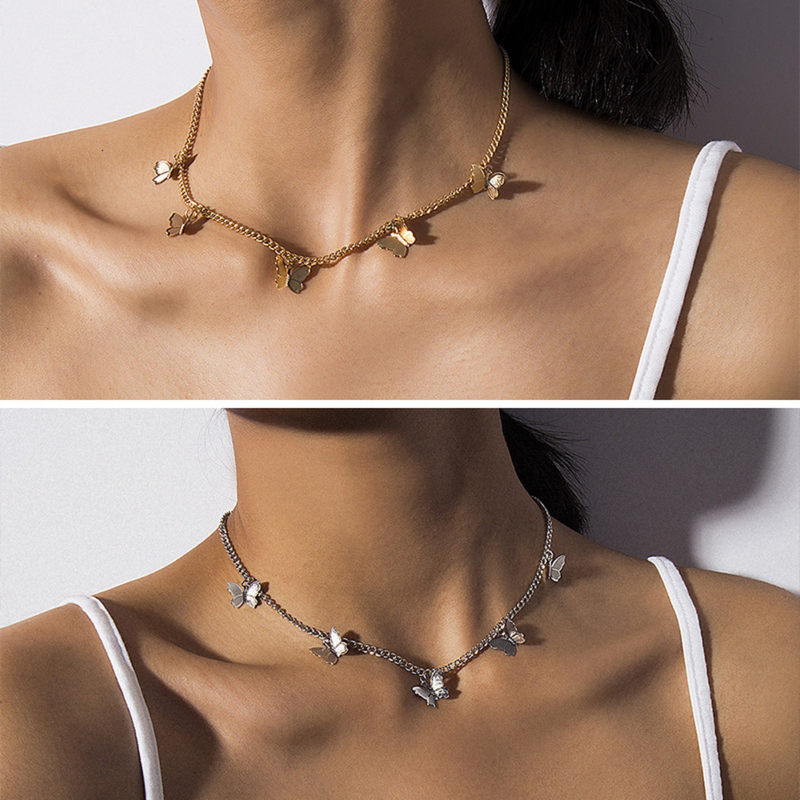 Neue Vintage Multilayer Anhänger Schmetterling Halskette für Frauen Gold Silber Schlüsselbein Kette Boho Mode Schmuck Geschenk Weihnachten Geschenk