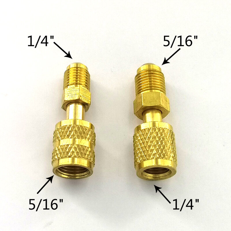 2Pcs Brass Refrigerant R410A Adapter Female Male 5/16'' SAE Quick Couplers To 1/4'' SAE Flare Connection Adapter