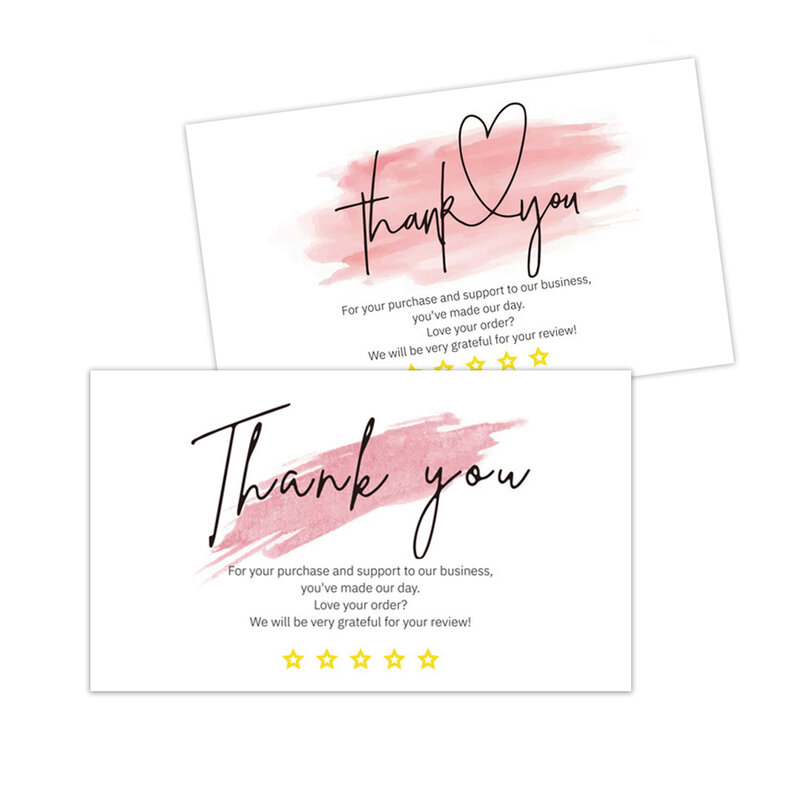 Carte de remerciement rose, pour le soutien, paquet d'affaires, décoration "merci avec cinq étoiles", carte de visite faite à la main, 30 pièces/paquet